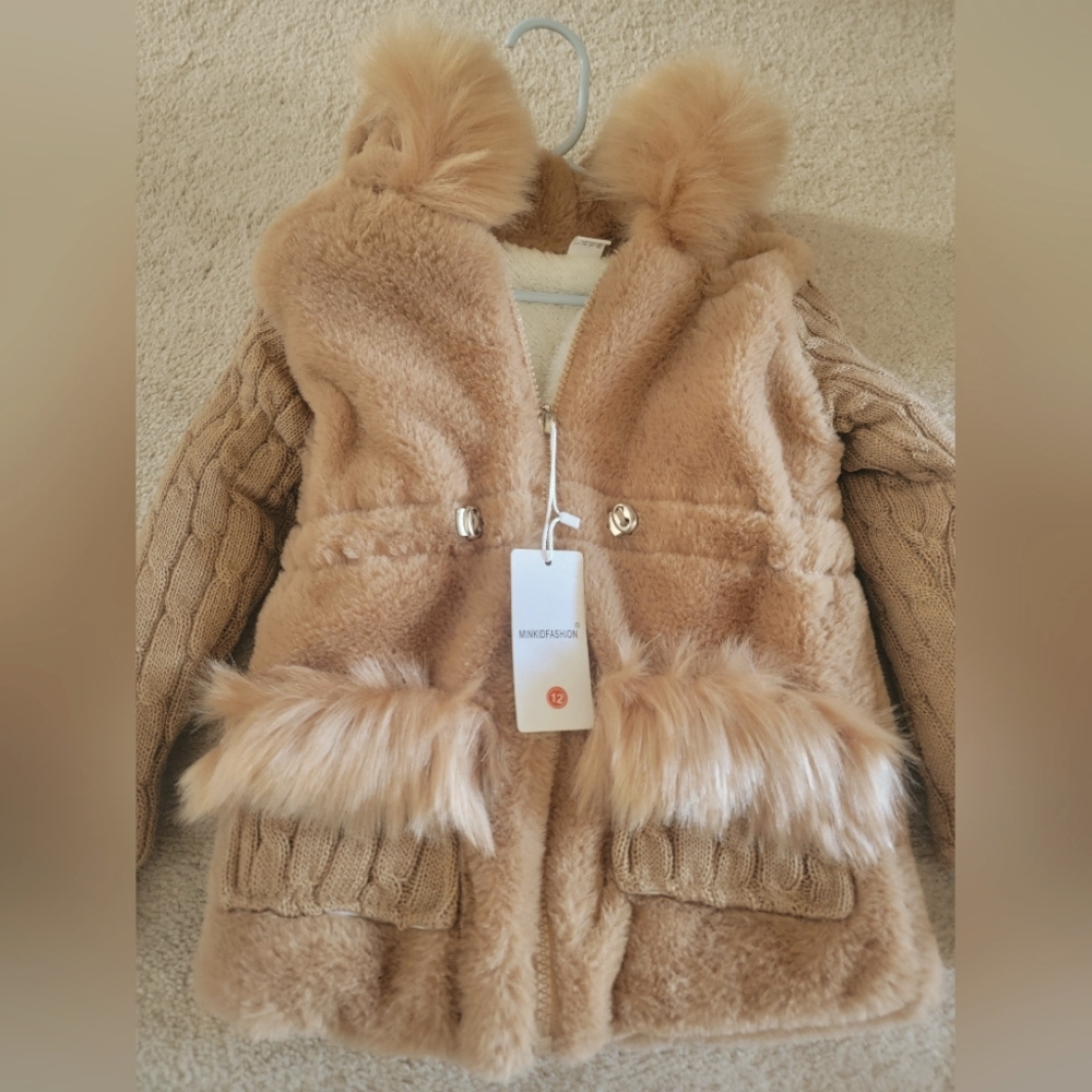 Toddler brown faux fur coat size 12 m